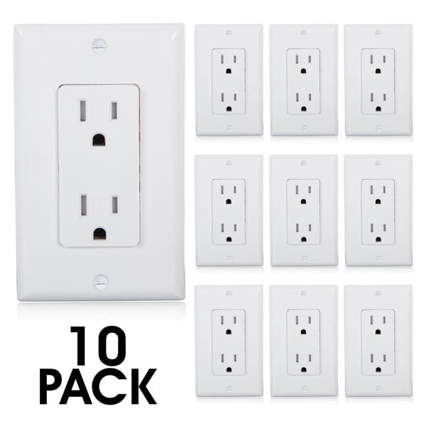 Pack of 10 MEW-R10SW-10 Maxxima Tamper Resistant Duplex Receptacle Standard Electrical Wall Outlet 15A White 